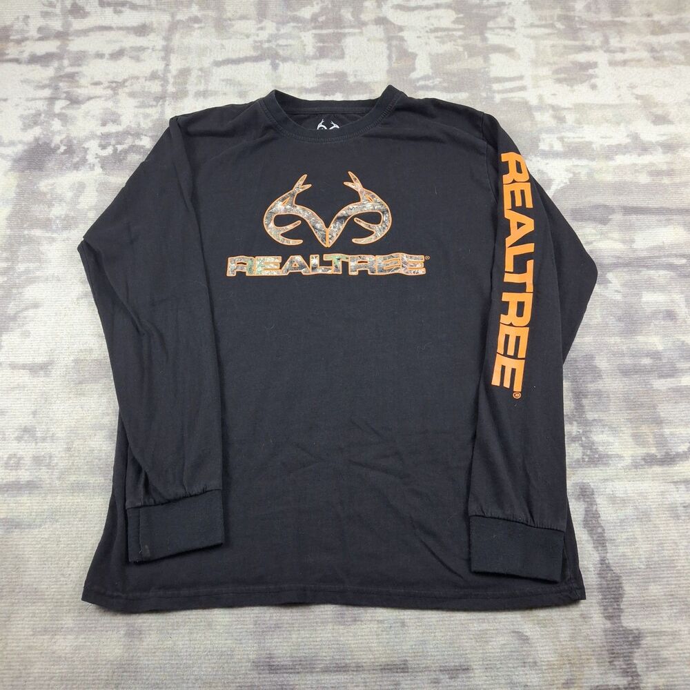 Realtree Northern Outpost Shirt Mens Large L Long Sleeve Black Camo Antler Logo